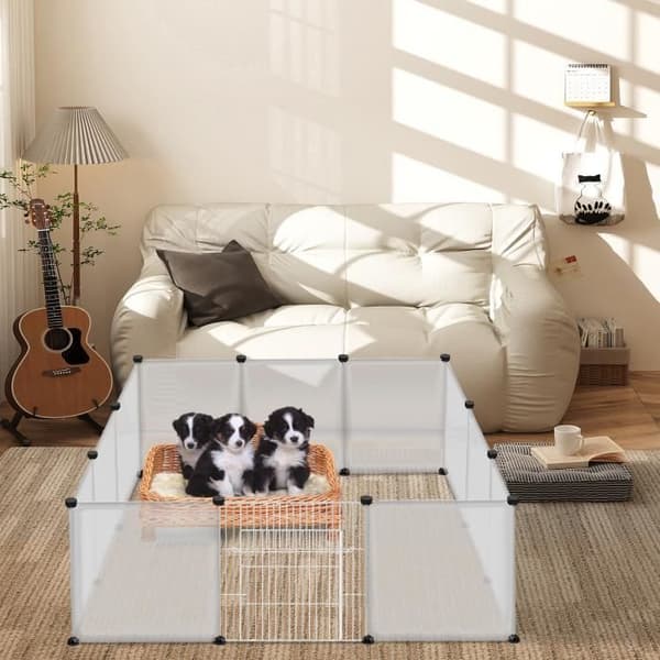XMTECH Inhägnad för smådjur med dörrar, Plastburskåp Lekhage, Justerbar DIY 12 paneler, 145x75x48 cm, Transparent