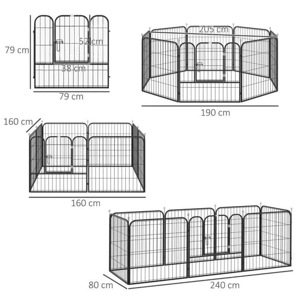 Rootz Pet lekhage - Outdoor Run Lekhage - Kanin Valp Cage - Hundpennor - Vikbart stängsel - Trädgård - Metal Hutch - Svart - 79 x 79 cm