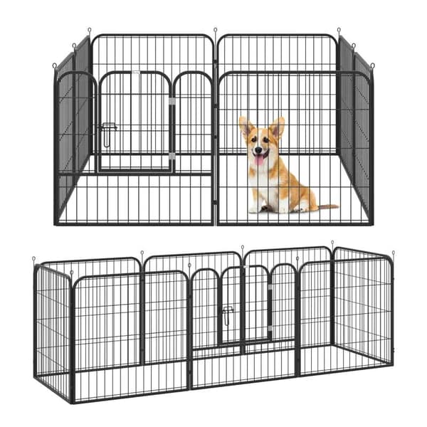Rootz Pet lekhage - Outdoor Run Lekhage - Kanin Valp Cage - Hundpennor - Vikbart stängsel - Trädgård - Metal Hutch - Svart - 79 x 79 cm
