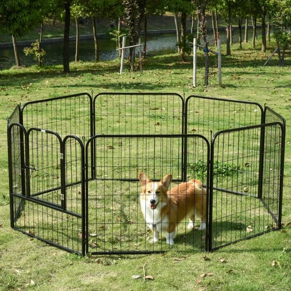 Rootz Pet lekhage - Outdoor Run Lekhage - Kanin Valp Cage - Hundpennor - Vikbart stängsel - Trädgård - Metal Hutch - Svart - 79 x 79 cm