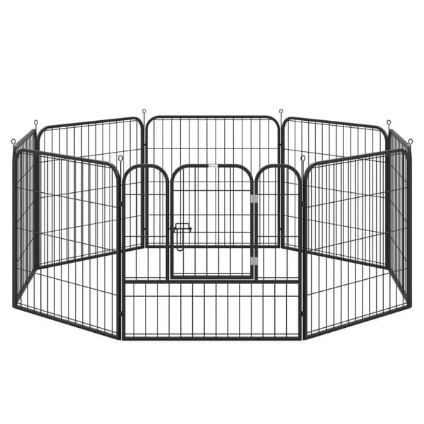 Rootz Pet lekhage - Outdoor Run Lekhage - Kanin Valp Cage - Hundpennor - Vikbart stängsel - Trädgård - Metal Hutch - Svart - 79 x 79 cm