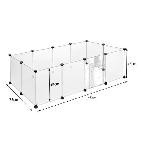 Utvidbart inhägnad för kaniner och smådjur - LZQ - 145x75x48 cm - Vit - Plastik