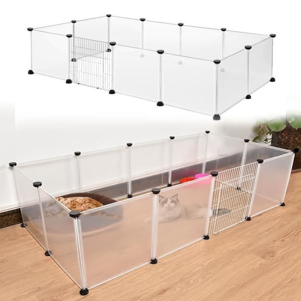 Utvidbart inhägnad för kaniner och smådjur - LZQ - 145x75x48 cm - Vit - Plastik