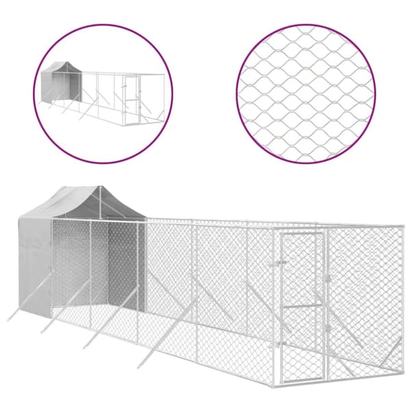 Koiran ulkohäkki katolla hopea 2x10x2,5 m galvanoitu teräs