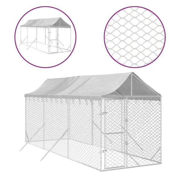 Koiran ulkohäkki katolla hopea 2x6x2,5 m galvanoitu teräs