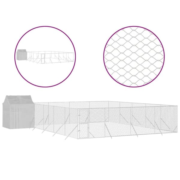 Koiran ulkohäkki katolla hopea 10x10x2,5 m galvanoitu teräs
