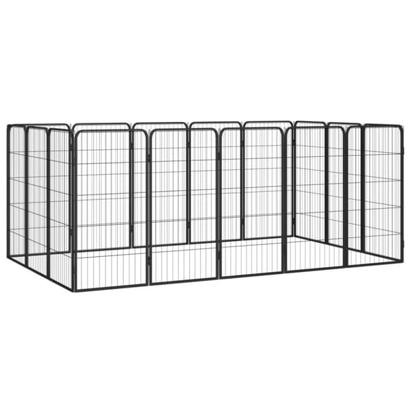 16-panels hundegård 50x100 cm pulverlakeret stål sort