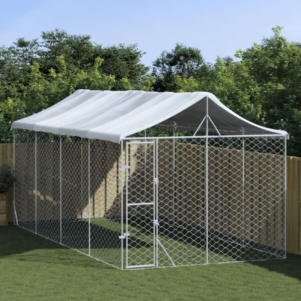 Koiran ulkohäkki katolla hopea 3x6x2,5 m galvanoitu teräs