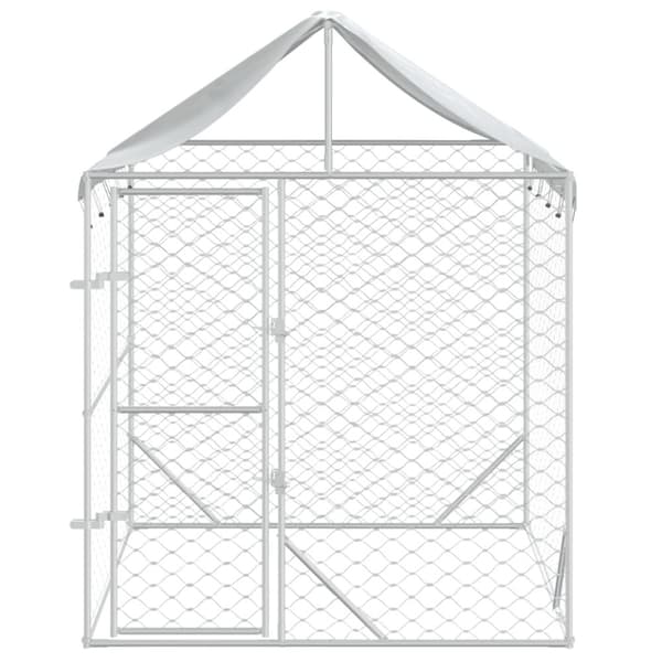 Koiran ulkohäkki katolla hopea 2x2x2,5 m galvanoitu teräs