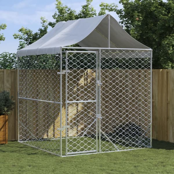udendørs hundegård med tag 2x2x2,5 m galvaniseret stål sølv