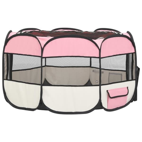 foldbar hundegård med bæretaske 110x110x58 cm lyserød