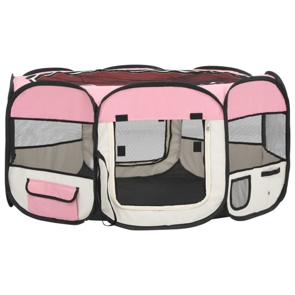 foldbar hundegård med bæretaske 145x145x61 cm lyserød