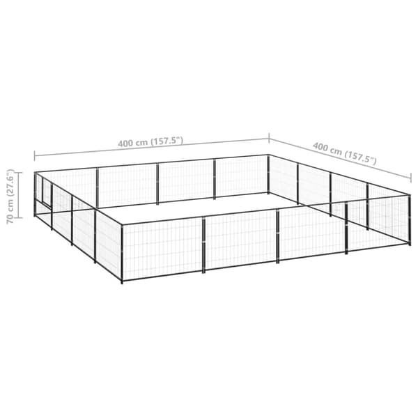 hundeløbegård 16 m² stål sort