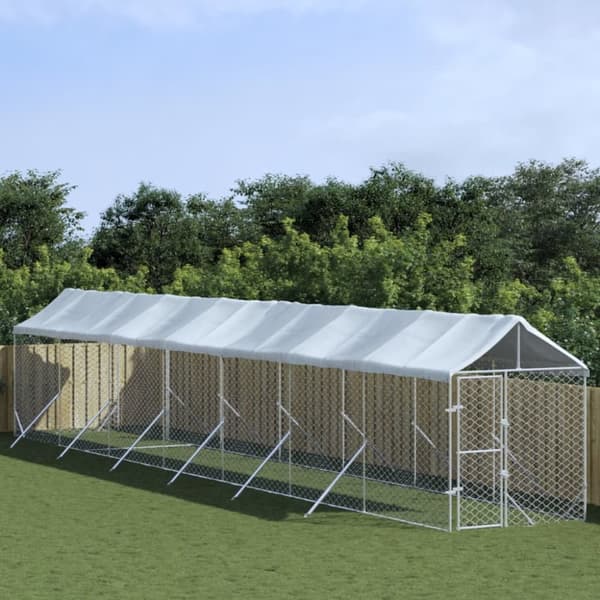 udendørs hundegård med tag 2x14x2,5 m galvaniseret stål sølv