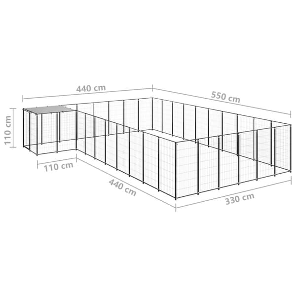 hundeløbegård 19,36 m² stål sort
