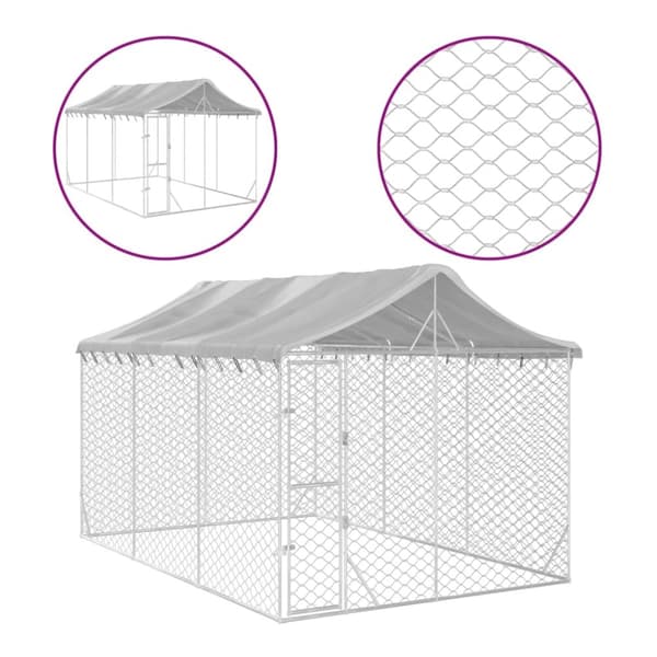 Koiran ulkohäkki katolla hopea 3x4,5x2,5 m galvanoitu teräs