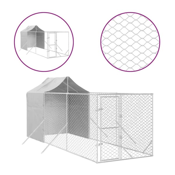 Koiran ulkohäkki katolla hopea 2x6x2,5 m galvanoitu teräs