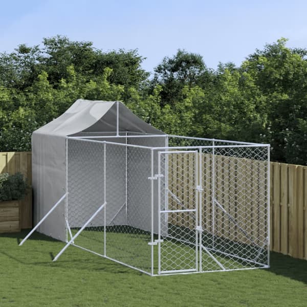 Koiran ulkohäkki katolla hopea 2x6x2,5 m galvanoitu teräs