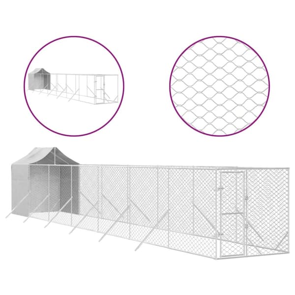 Hundgård med tak silver 2x14x2,5 m galvaniserat stål