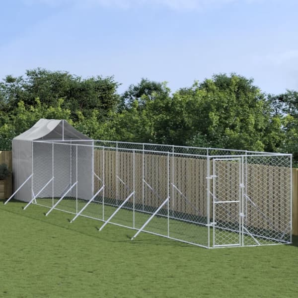 udendørs hundegård med tag 2x14x2,5 m galvaniseret stål sølv