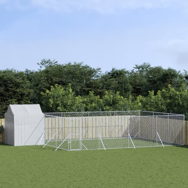 udendørs hundegård med tag 10x6x2,5 m galvaniseret stål sølv