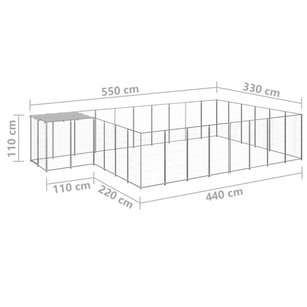 hundeløbegård 15,73 m² stål sølvfarvet