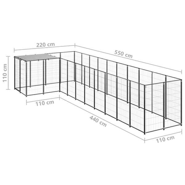 hundeløbegård 7,26 m² stål sort