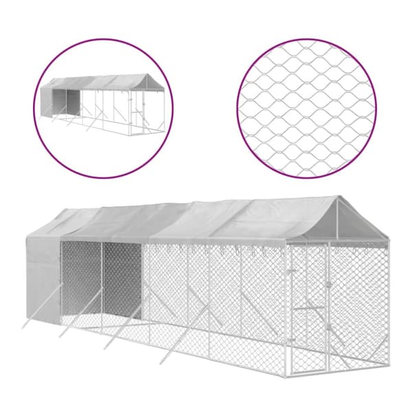 Koiran ulkohäkki katolla hopea 2x10x2,5 m galvanoitu teräs