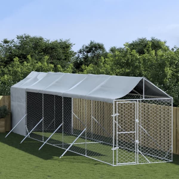 Koiran ulkohäkki katolla hopea 2x10x2,5 m galvanoitu teräs
