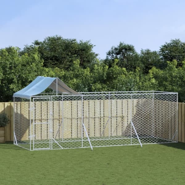 udendørs hundegård med tag 6x2x2,5 m galvaniseret stål sølv