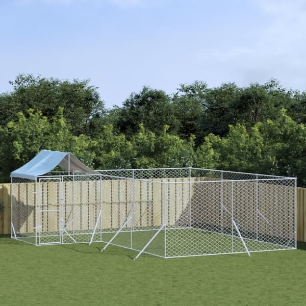 Koiran ulkohäkki katolla hopea 6x6x2,5 m galvanoitu teräs