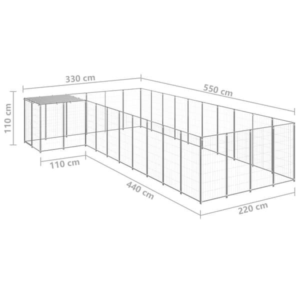hundeløbegård 13,31 m² stål sølvfarvet