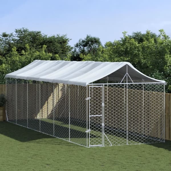 Koiran ulkohäkki katolla hopea 3x9x2,5 m galvanoitu teräs