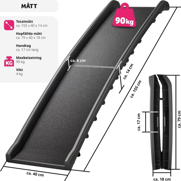 Hundramp Paw Step Auto, hopfällbar och halksäker, upp till 90 kg - svart