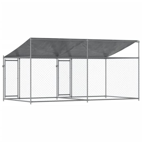 hundegård med tag og låger 4x2x2 m galvaniseret stål grå