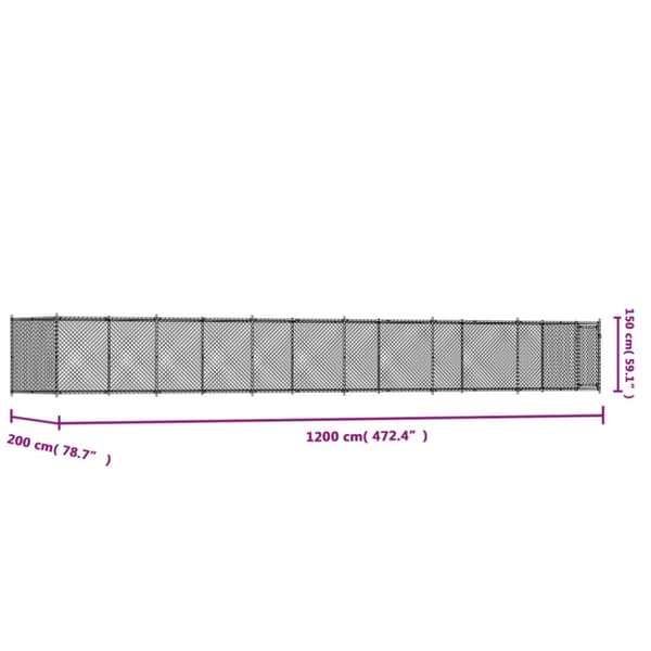 hundegård med låge 12x2x1,5 m galvaniseret stål grå