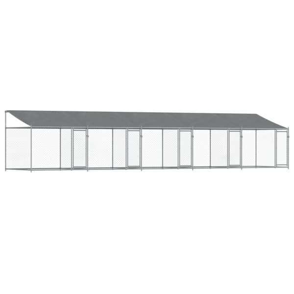hundegård med tag og låger 10x2x2 m galvaniseret stål grå