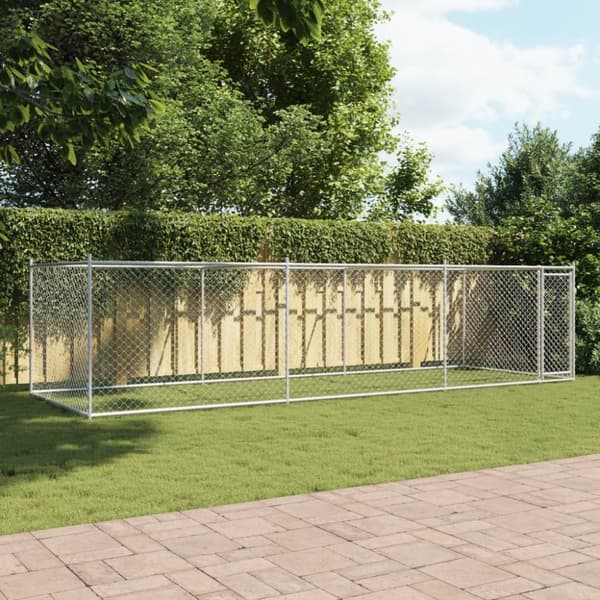 hundegård med låge 6x2x1,5 m galvaniseret stål grå