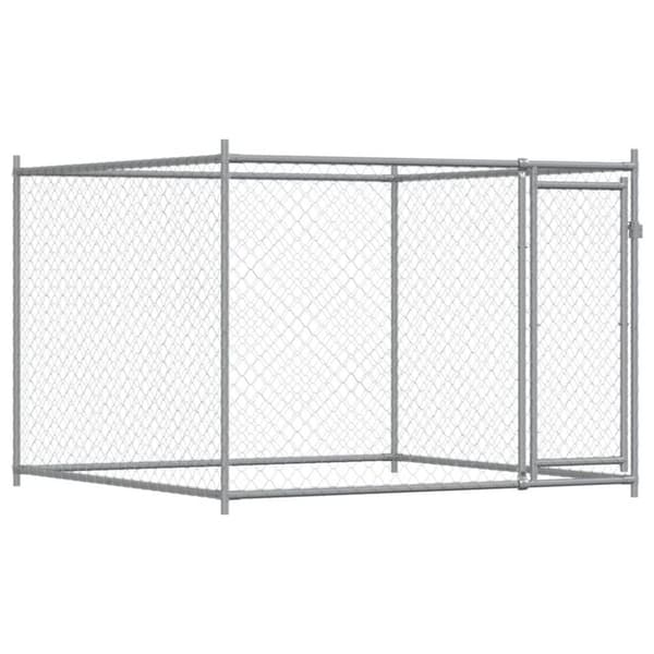 hundegård med låge 6x2x1,5 m galvaniseret stål grå