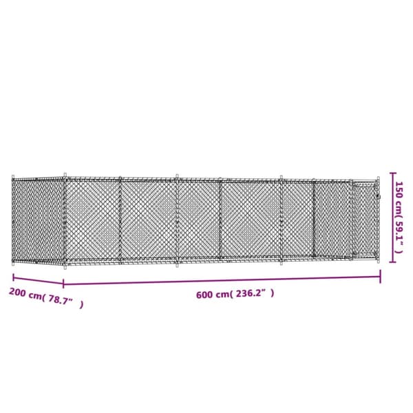 hundegård med låge 6x2x1,5 m galvaniseret stål grå