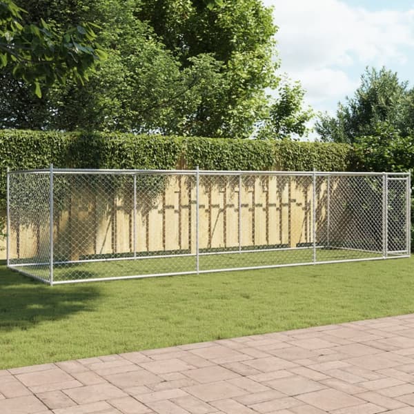 hundegård med låge 6x2x1,5 m galvaniseret stål grå