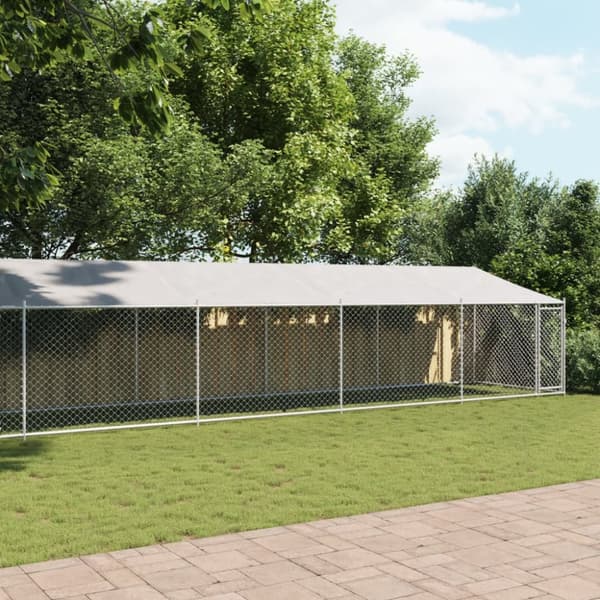 hundegård med tag og låge 10x2x2 m galvaniseret stål grå