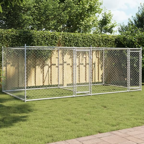 hundegård med låge 4x2x1,5 m galvaniseret stål grå