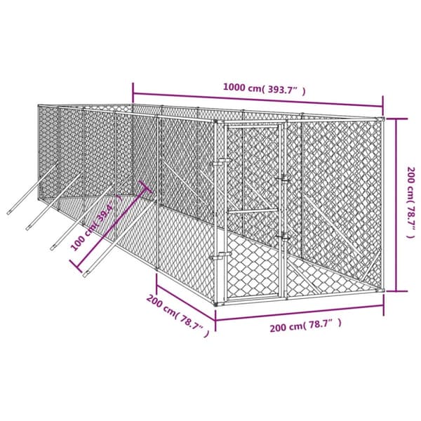 udendørs hundegård 2x10x2 m galvaniseret stål sølvfarvet