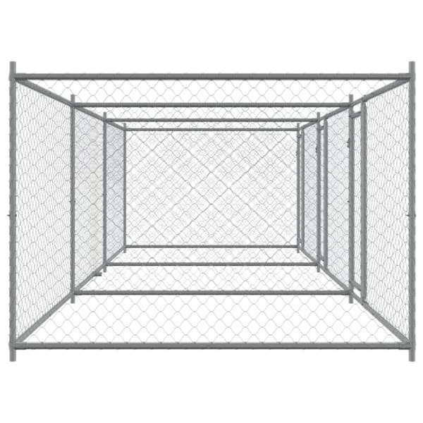 hundegård med låge 6x2x1,5 m galvaniseret stål grå