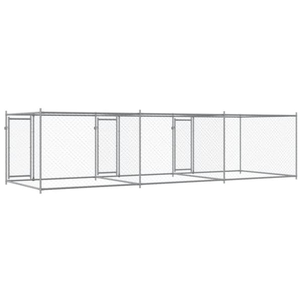 hundegård med låge 6x2x1,5 m galvaniseret stål grå