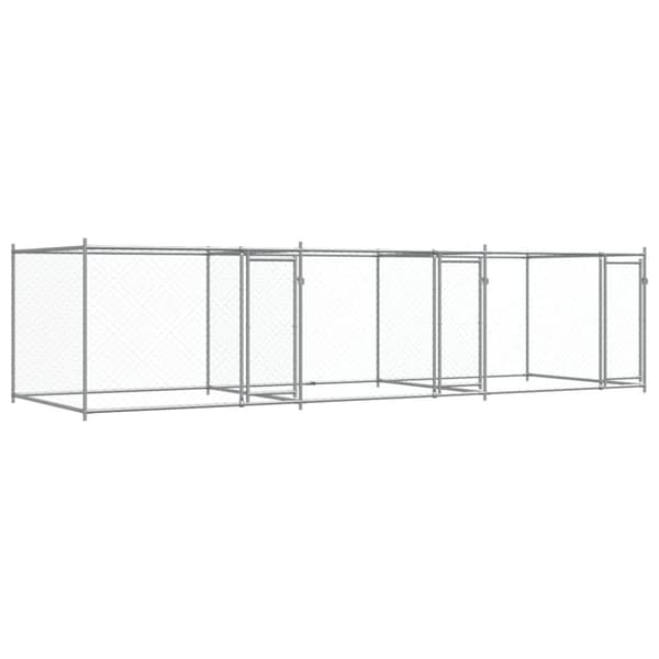 hundegård med låge 6x2x1,5 m galvaniseret stål grå