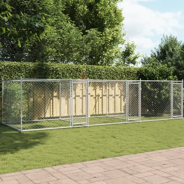 hundegård med låge 6x2x1,5 m galvaniseret stål grå