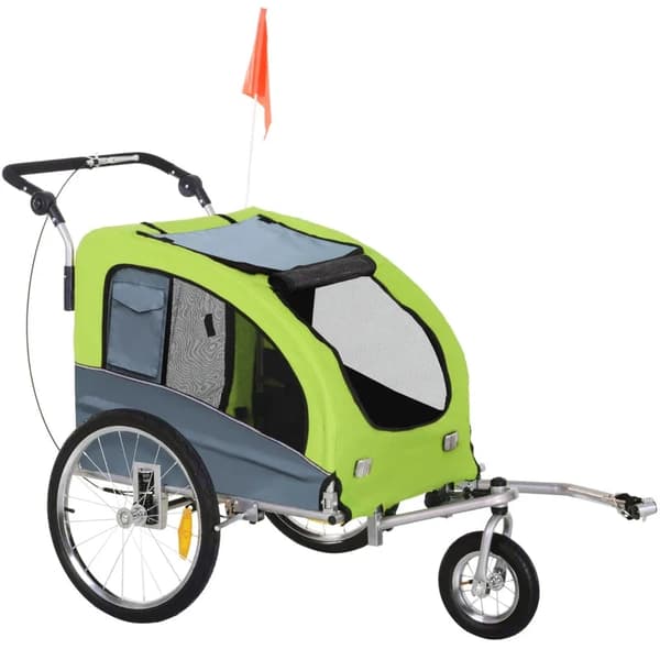 Rootz Pet Trailer - Hundetrailer - Glidefunktion - Foldbar - Regnslag - Reflekser - Grøn + Grå - 155 x 83 x 108cm