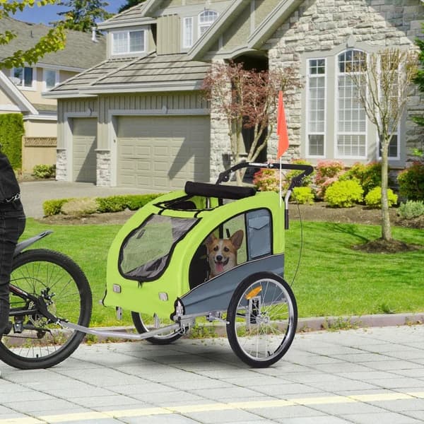 Rootz Pet Trailer - Hundetrailer - Glidefunktion - Foldbar - Regnslag - Reflekser - Grøn + Grå - 155 x 83 x 108cm